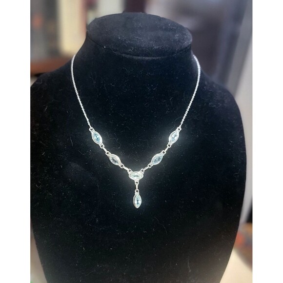 Sterling Silver & 6 Natural Sky Blue Topaz gemstones Y-Drop Collar Necklace *NEW - Picture 2 of 16